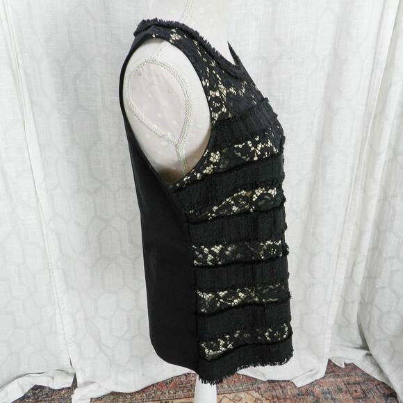 J. Crew Black Lace Tweed‎ Fringe Shell Sz M Womens - Picture 5 of 12